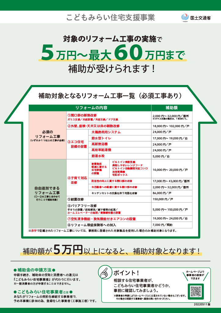 国の補助金制度「こどもみらい住宅支援事業」が始まりました